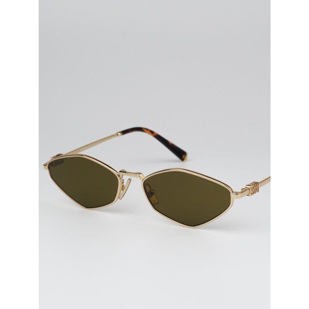 NEW Miu Miu MU56ZS 5AK09Z Gold Dark Brown Geometric Unisex Sunglasses MU 56ZS - Picture 2 of 14